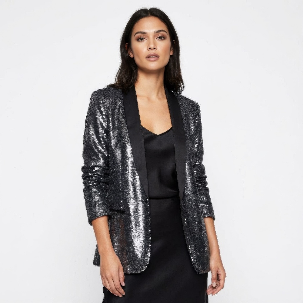 IRO Missy Sequin Blazer Jacket – Black /‎ Charcoal – Women’s US 0 / UK 4 / EU 32